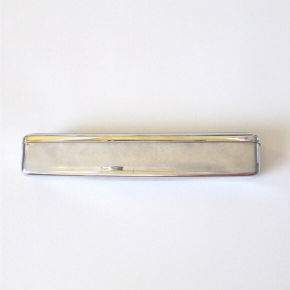 Vintage Art Deco Straight Razor Chrome Metal Case Vanity Piece Hinged Lid 7" - Picture 5 of 7
